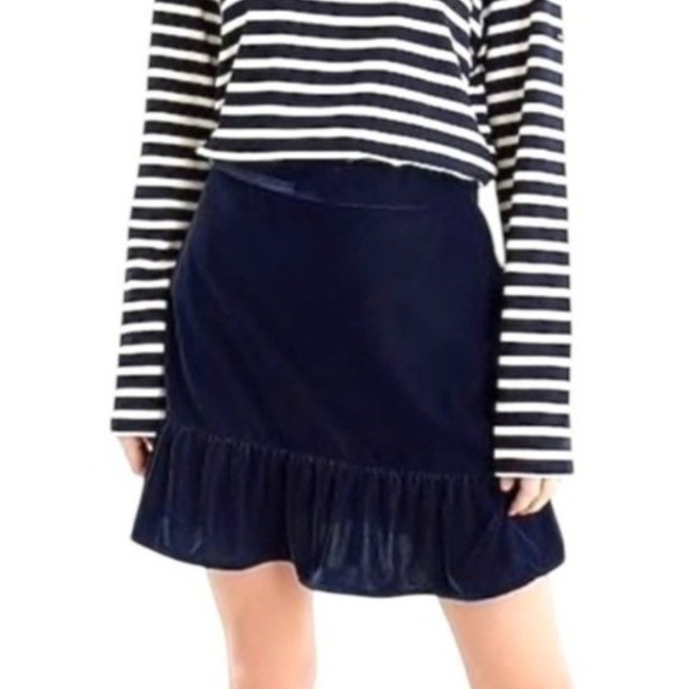 J Crew Navy Blue Velvet Peplum Ruffle Hem Mini Skirt Womens Medium‎